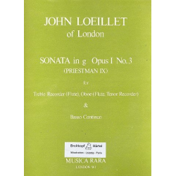 Sonate in g op.1,3 : for treble recorder -Jean Baptiste (John of London) Loeillet