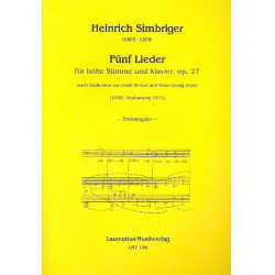5 Lieder op.27 für Gesang (hoch) -Heinrich Simbriger